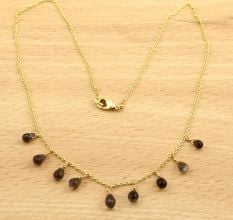 Smoky Drop stone necklace, Brass with 22k gold plated necklace, Handmade jewelry